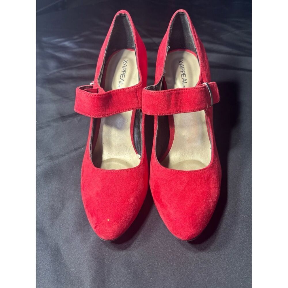 Xappeal Red Suede Mary Jane Heels with Strap EPC Size 9